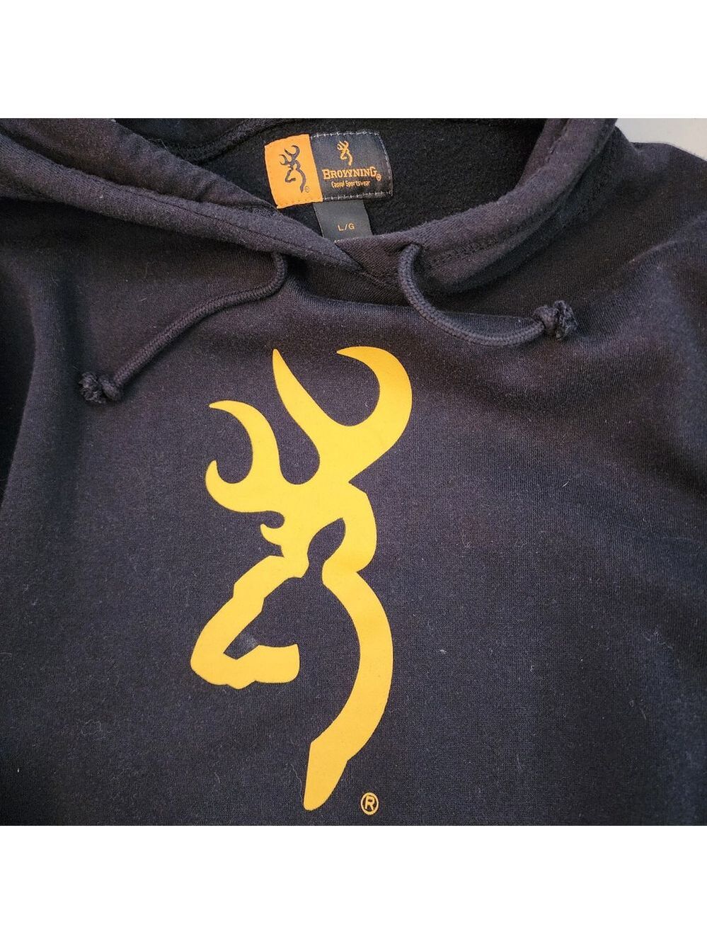 Browning Buckmark Heritage Black Hoodie Gold Logo Fleece Mens Large